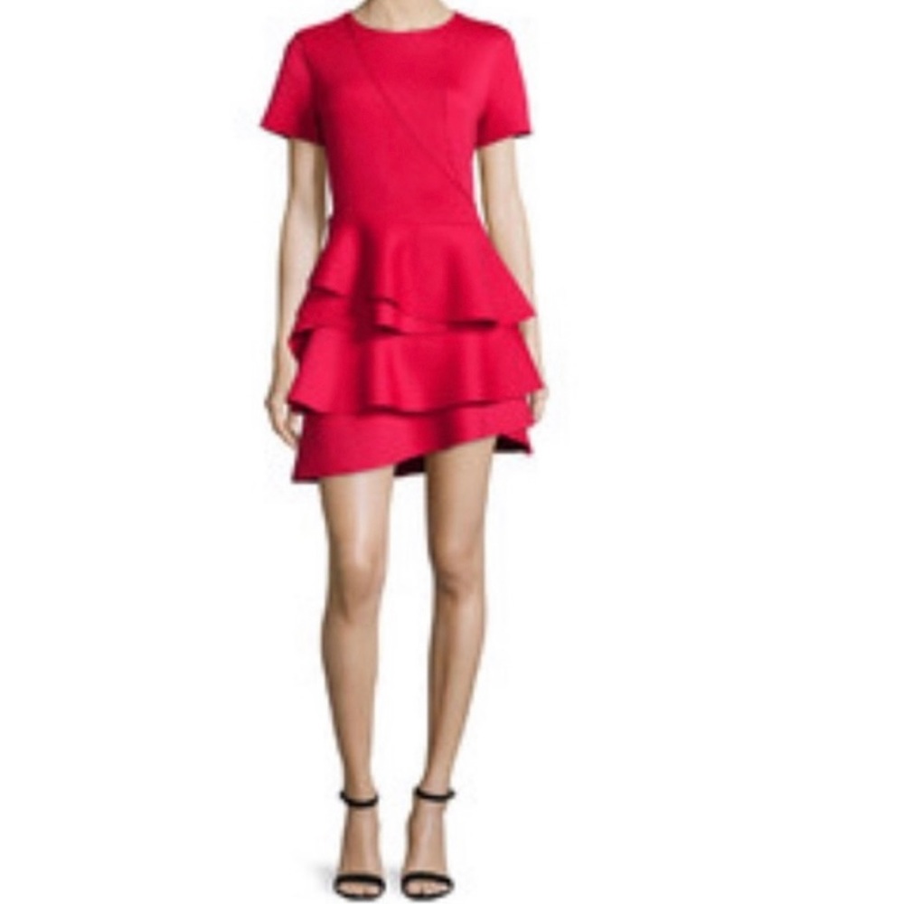DKNY Red Tiered Ruffle Dress Size S